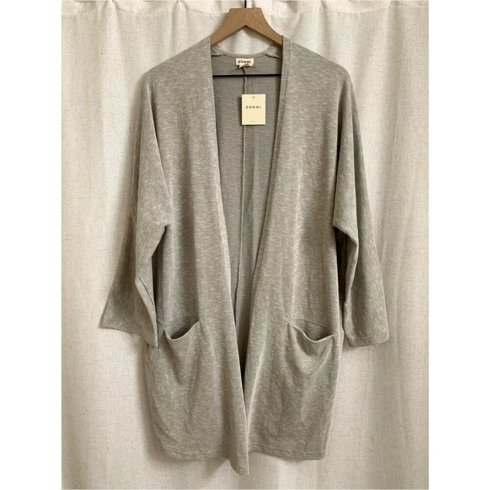 DONNI Lightweight Sandwash Open Front Cardigan in Heather Gray New - Picture 1 of 7